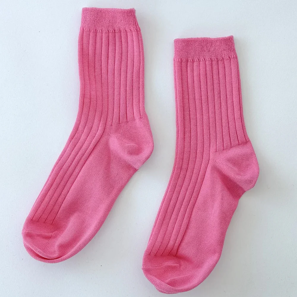 Her Socks - Mercerized Combed Cotton Rib Bright Pink - Image 3