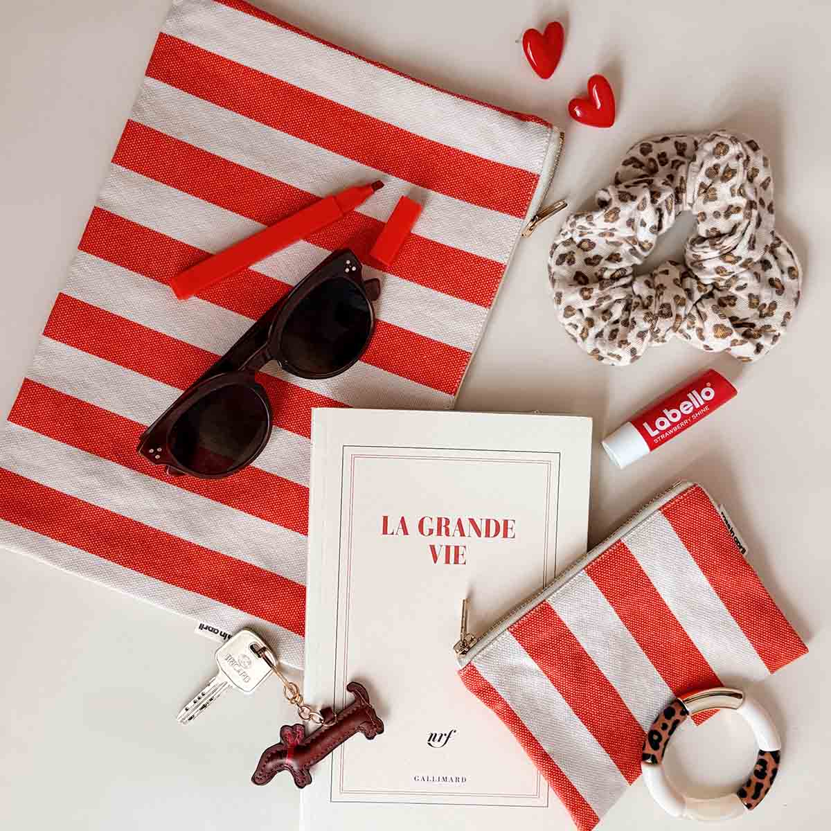 LILI FLAT POUCH STRIPES GREIGE / TOMATO - Image 3