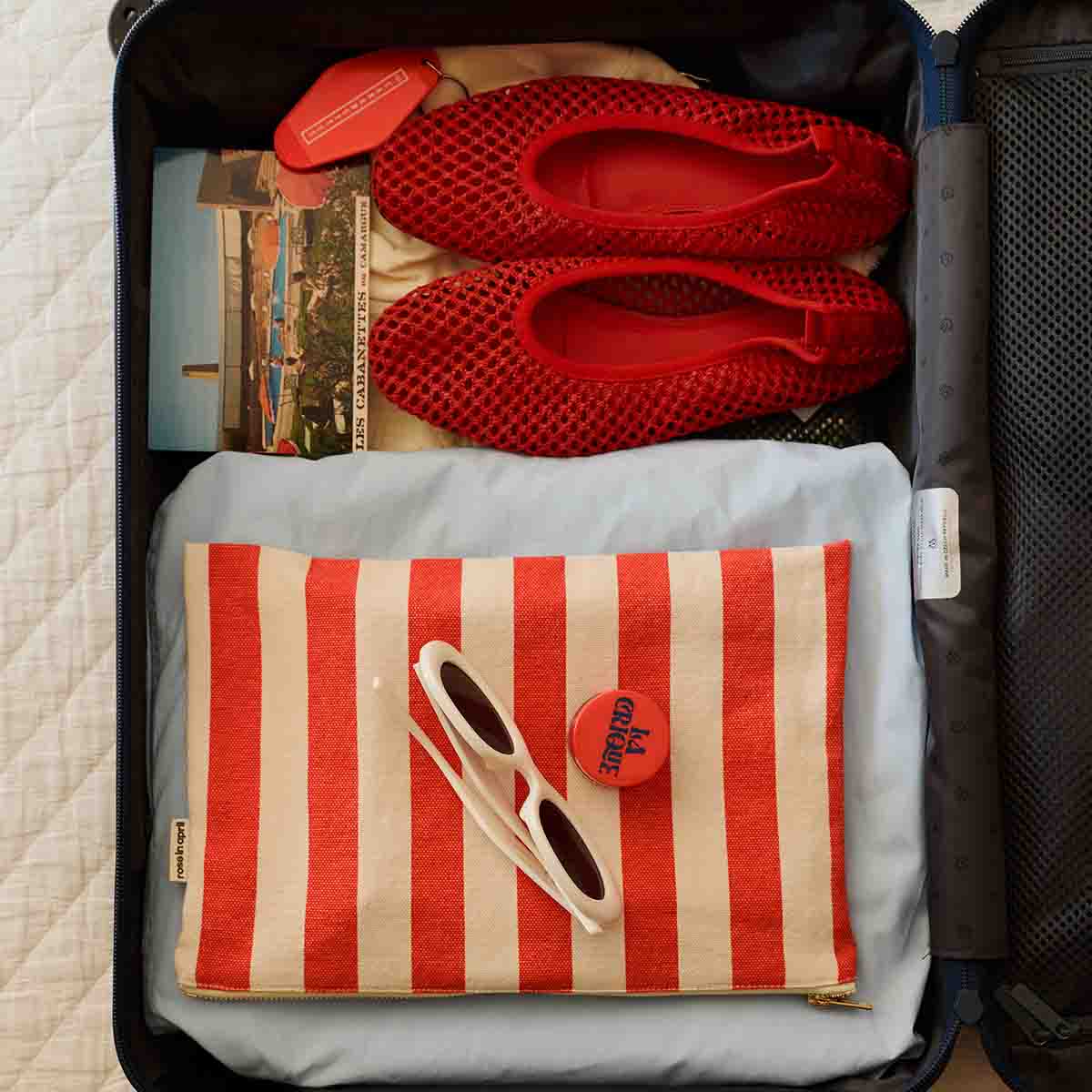 LILI FLAT POUCH STRIPES GREIGE / TOMATO - Image 7