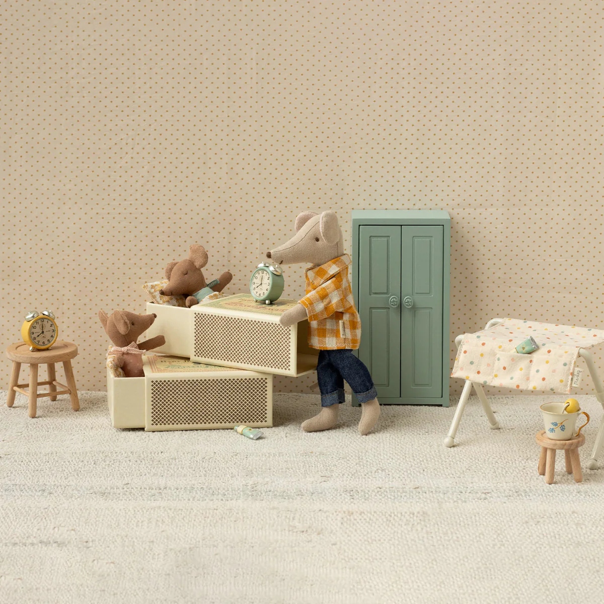 Maileg Sleepy Wakey Baby Mouse In Matchbox - Blue - Image 4