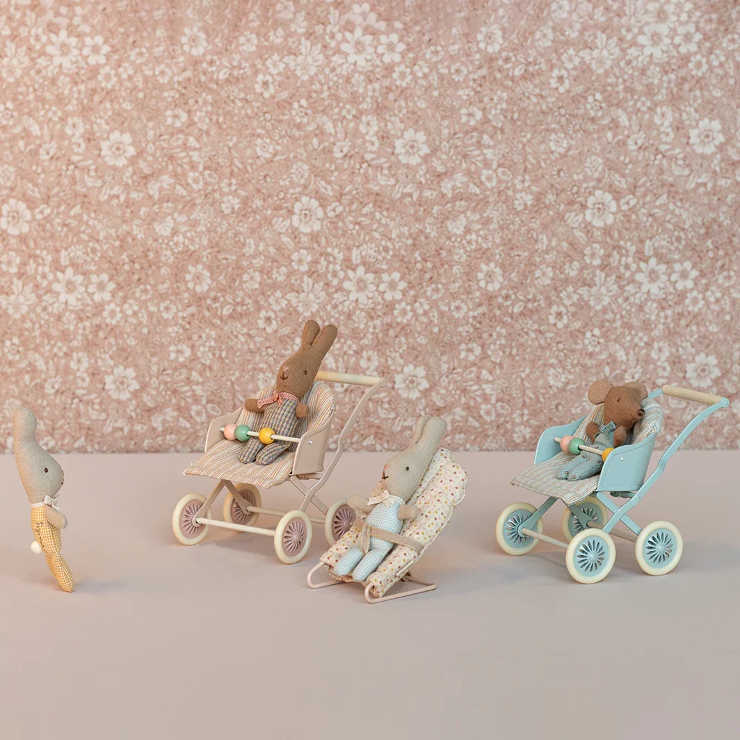 Maileg Stroller, Baby Mice - Rose - Image 2
