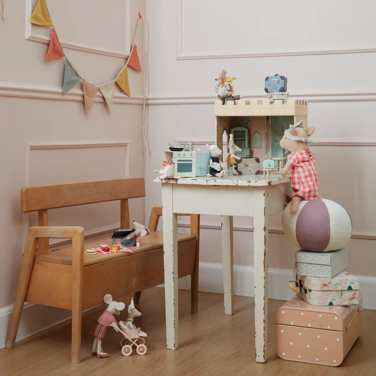 Maileg Stroller, Baby Mice - Rose - Image 3