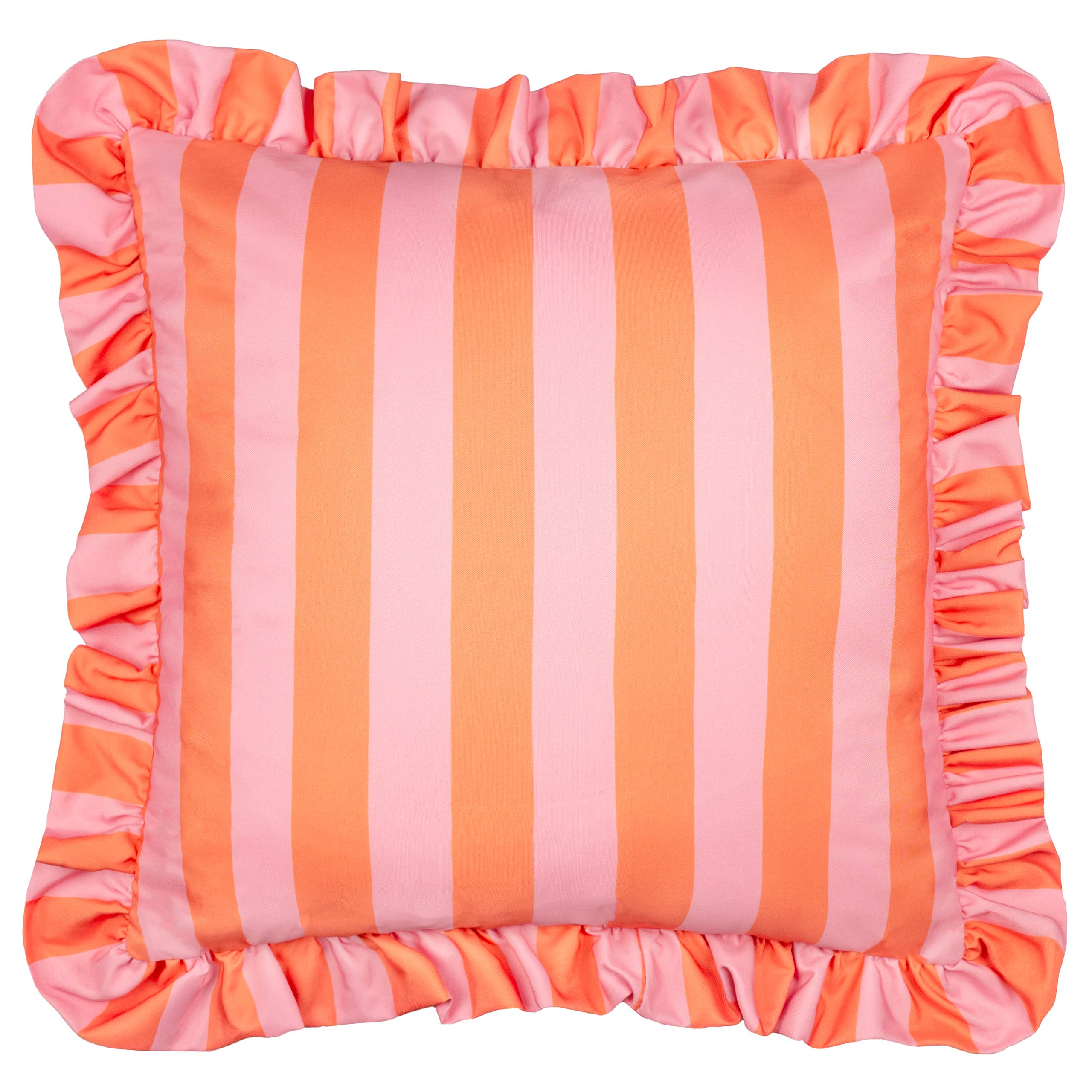 Palm Royale Stripe Ruffle Outdoor Cushion Pink/Orange: Pink/Orange / Polyester Filled / 50 x 50cm