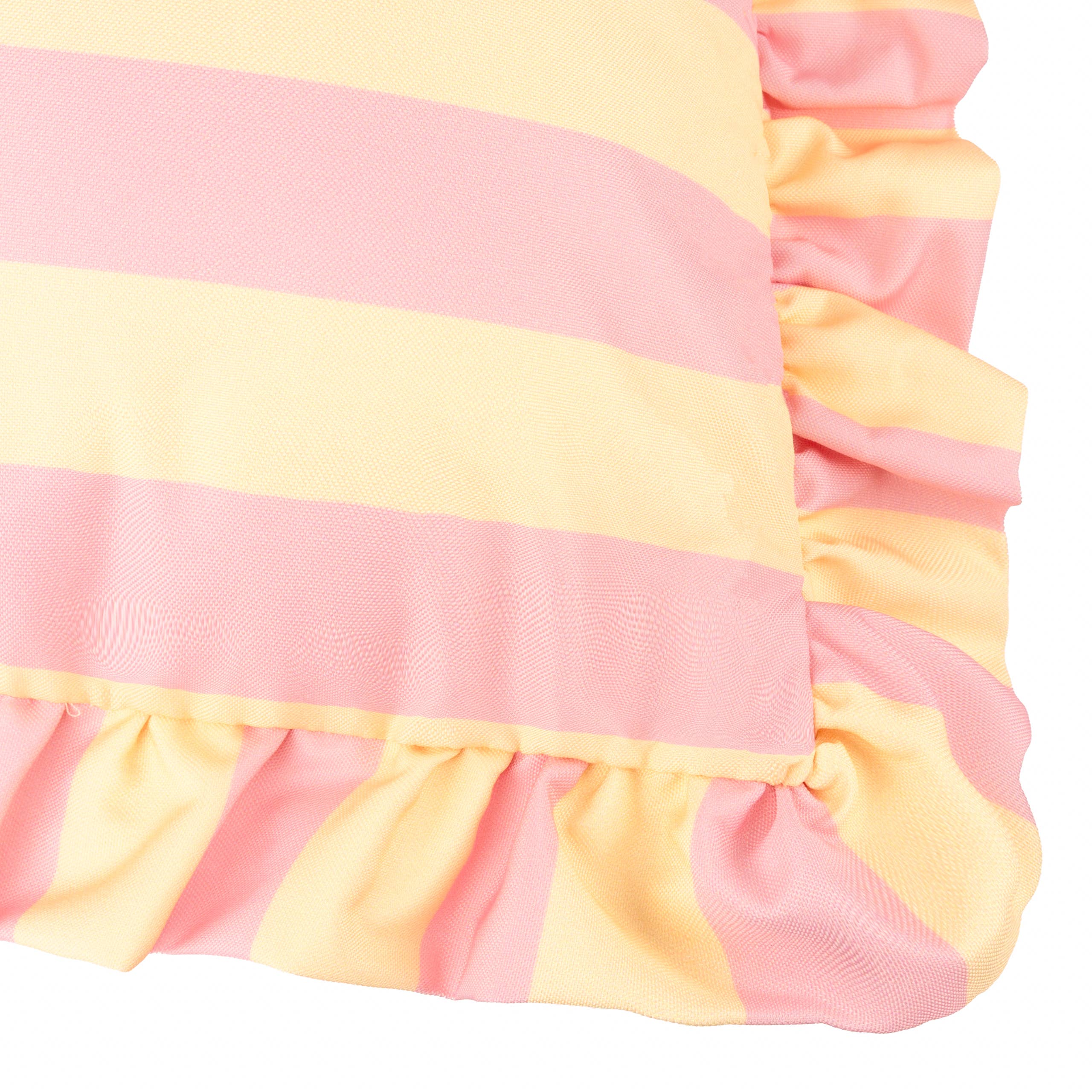 Palm Royale Stripe Ruffle Outdoor Cushion: Pink/Yellow / Polyester Filled / 50 x 50cm - Image 3