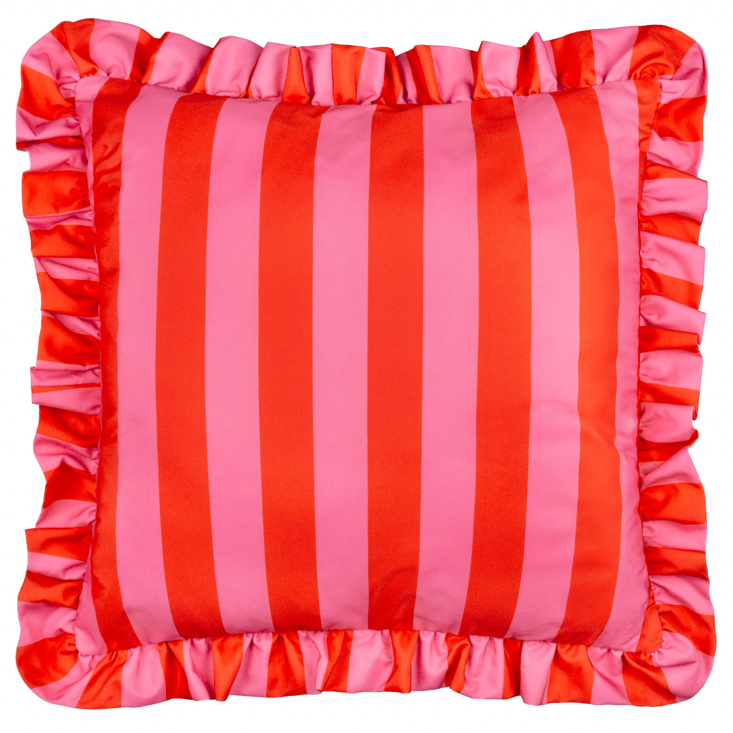 Palm Royale Stripe Ruffle Printed Outdoor Cushion Pink/Red: Pink/Red / Polyester Filled / 50 x 50cm