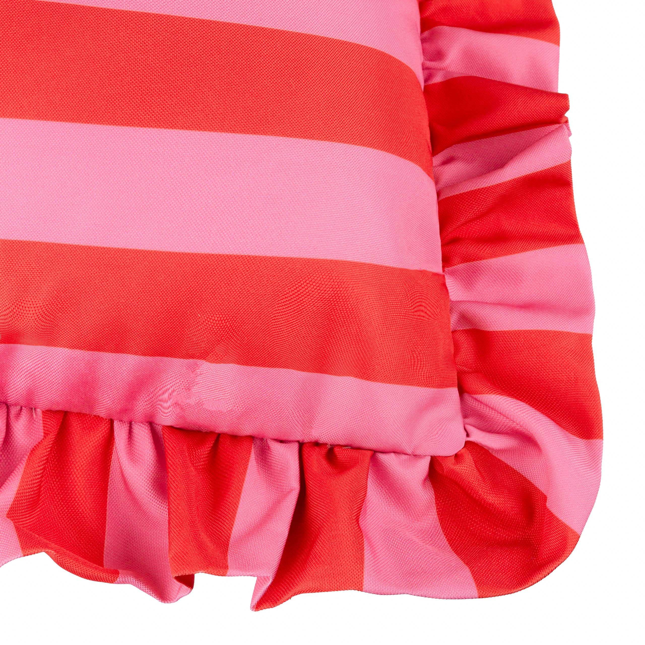 Palm Royale Stripe Ruffle Printed Outdoor Cushion Pink/Red: Pink/Red / Polyester Filled / 50 x 50cm - Image 3