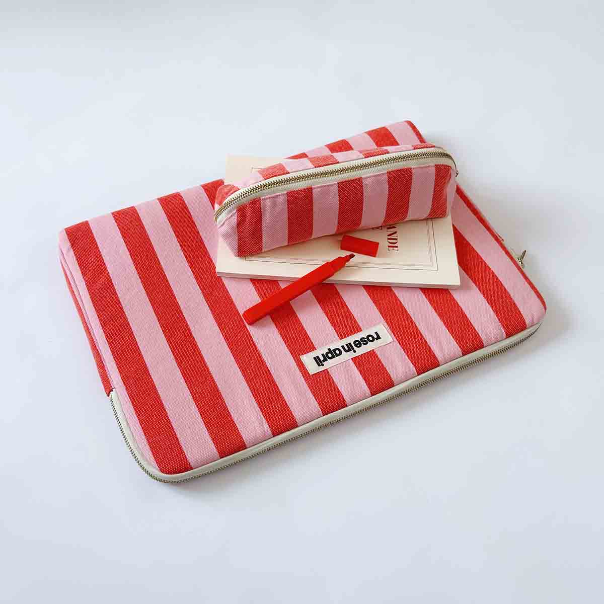 PENCIL CASE GASTON STRIPES TOMATO / CANDY PINK - Image 3
