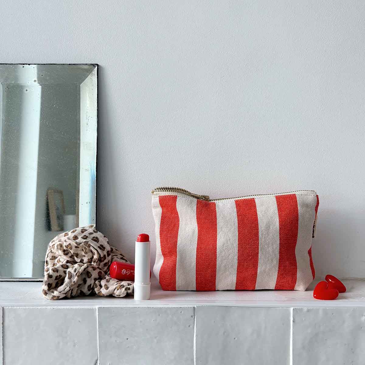 POUCH SOFIA STRIPES GREIGE / TOMATO - Image 2