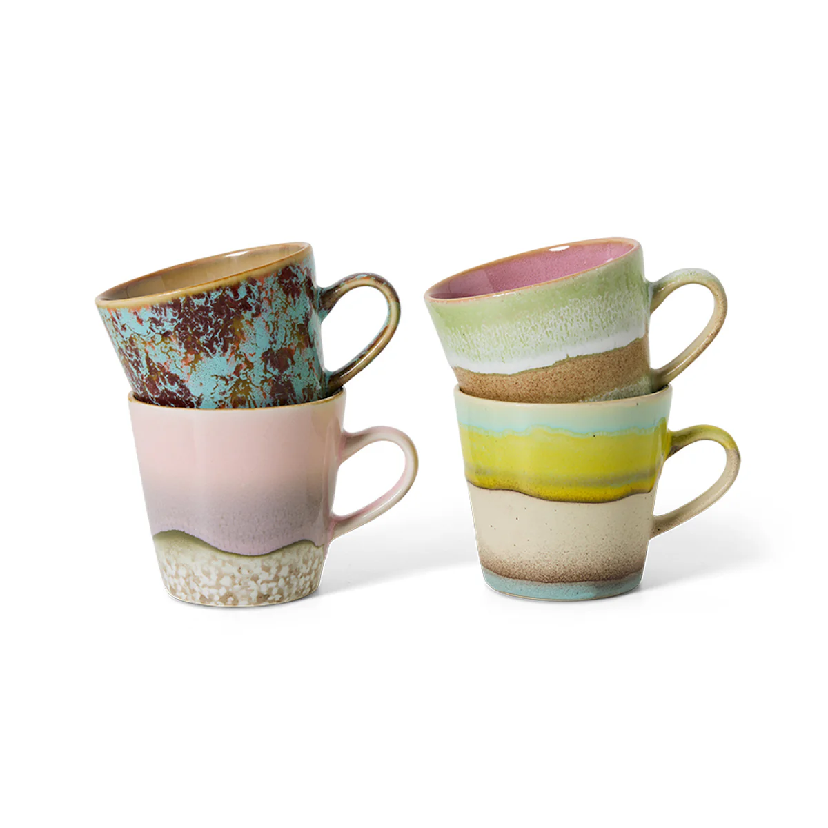70s Ceramics: Americano Mugs Rococo, Set of 4
