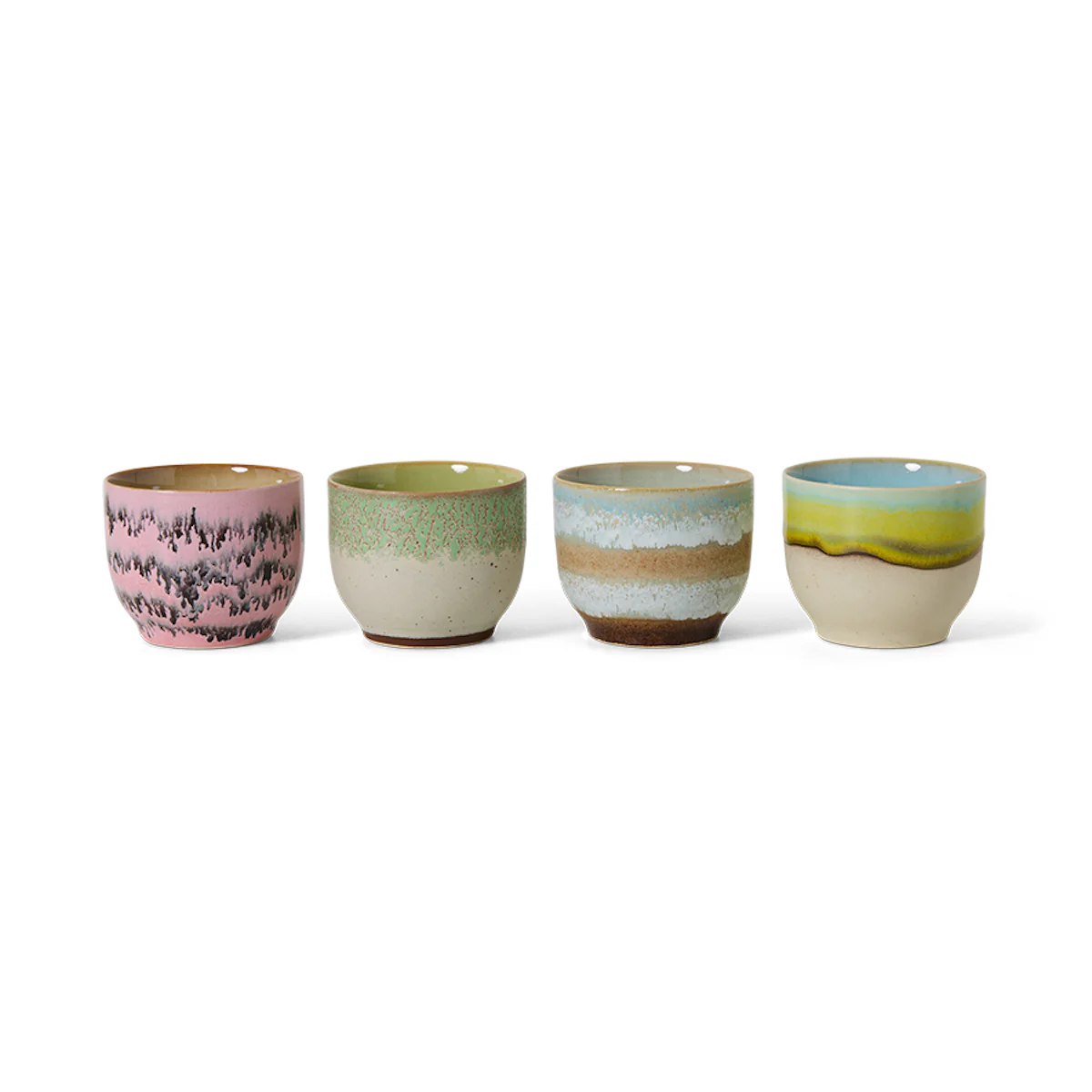 70s Ceramics: Café Cups Deco, Set of 4 - Image 3