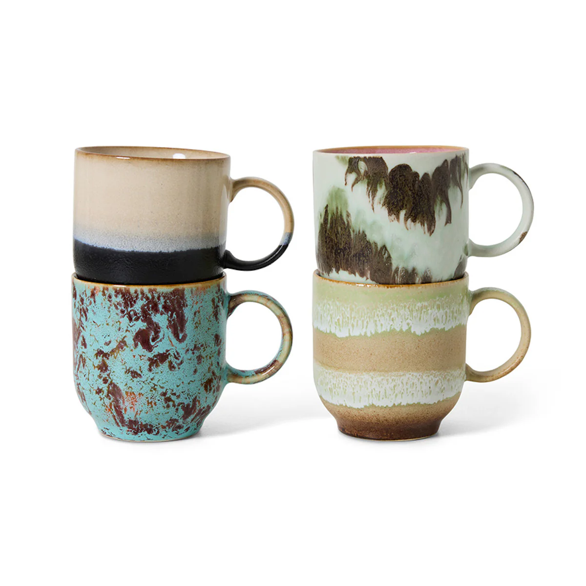 70s Ceramics: Café Mugs Abstract Set of 4
