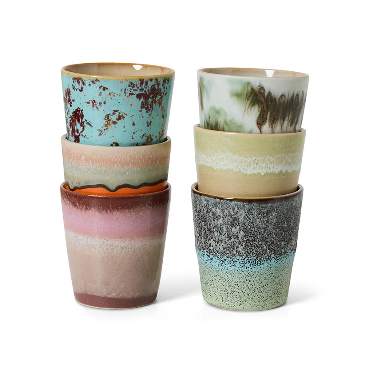 70s Ceramics: Coffee Mugs Surreal, Set of 6
