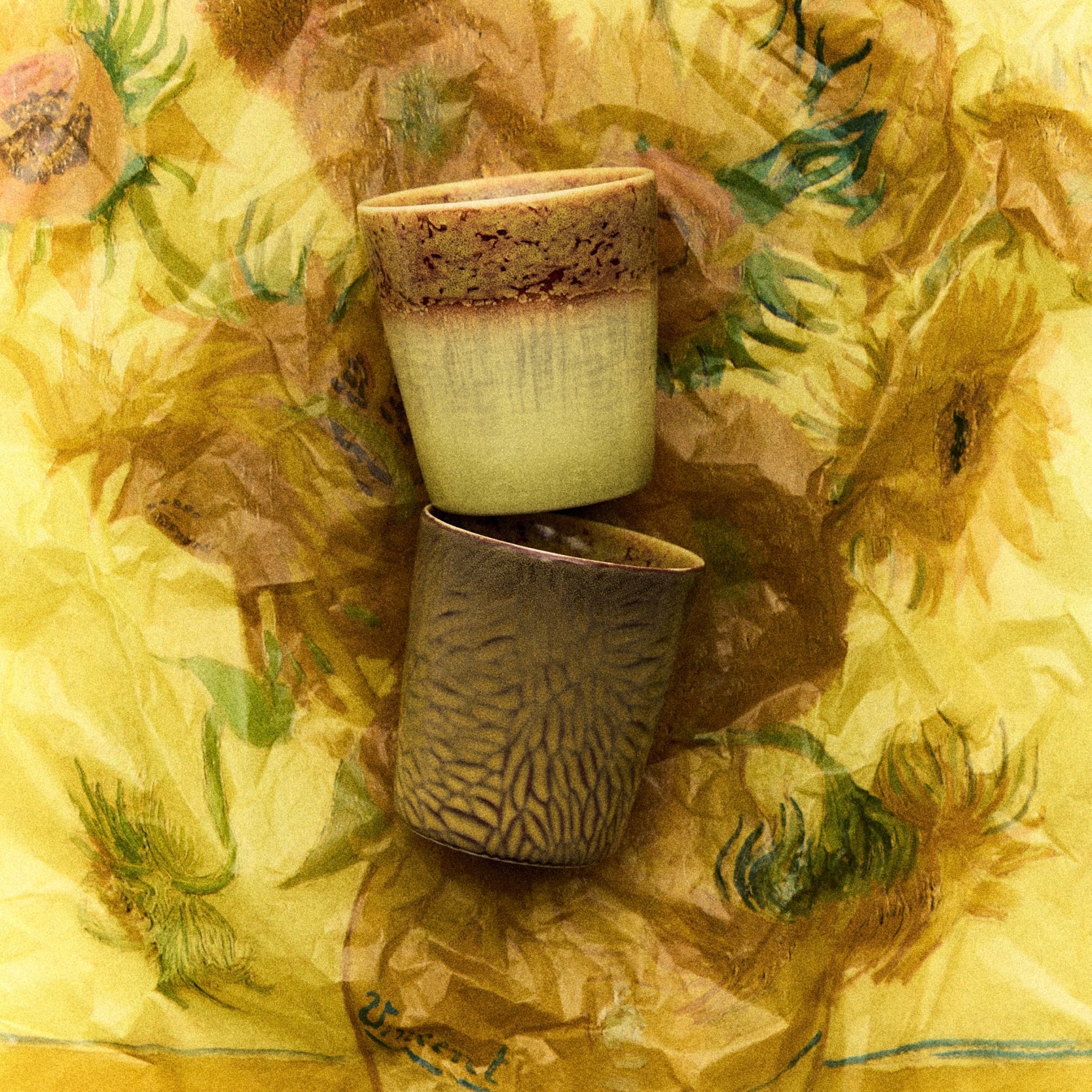 70s Ceramics: Van Gogh Coffee Mugs: Sunflowers, set of 2