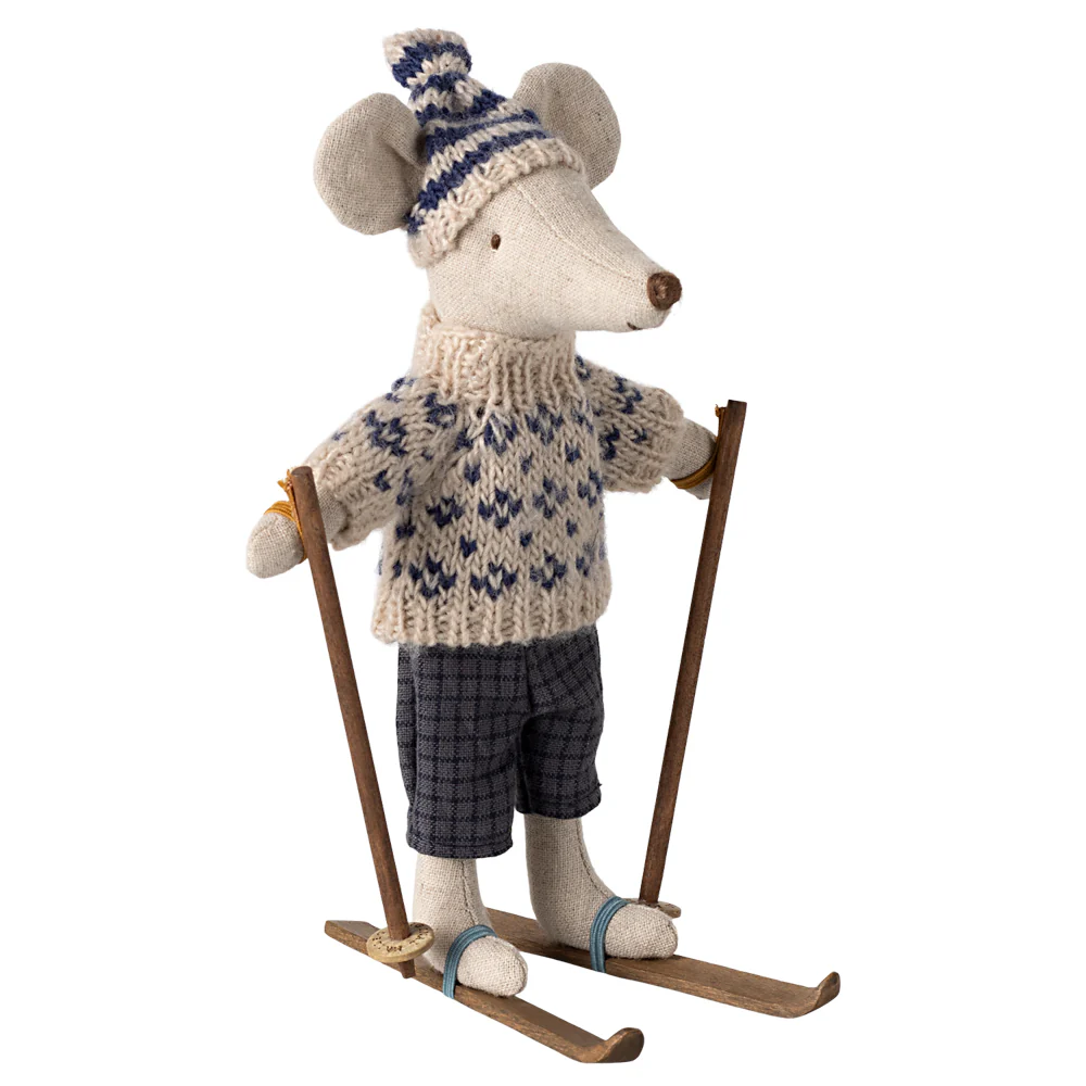 Maileg, Winter Mouse with Ski Set, Dad Blue - Image 3