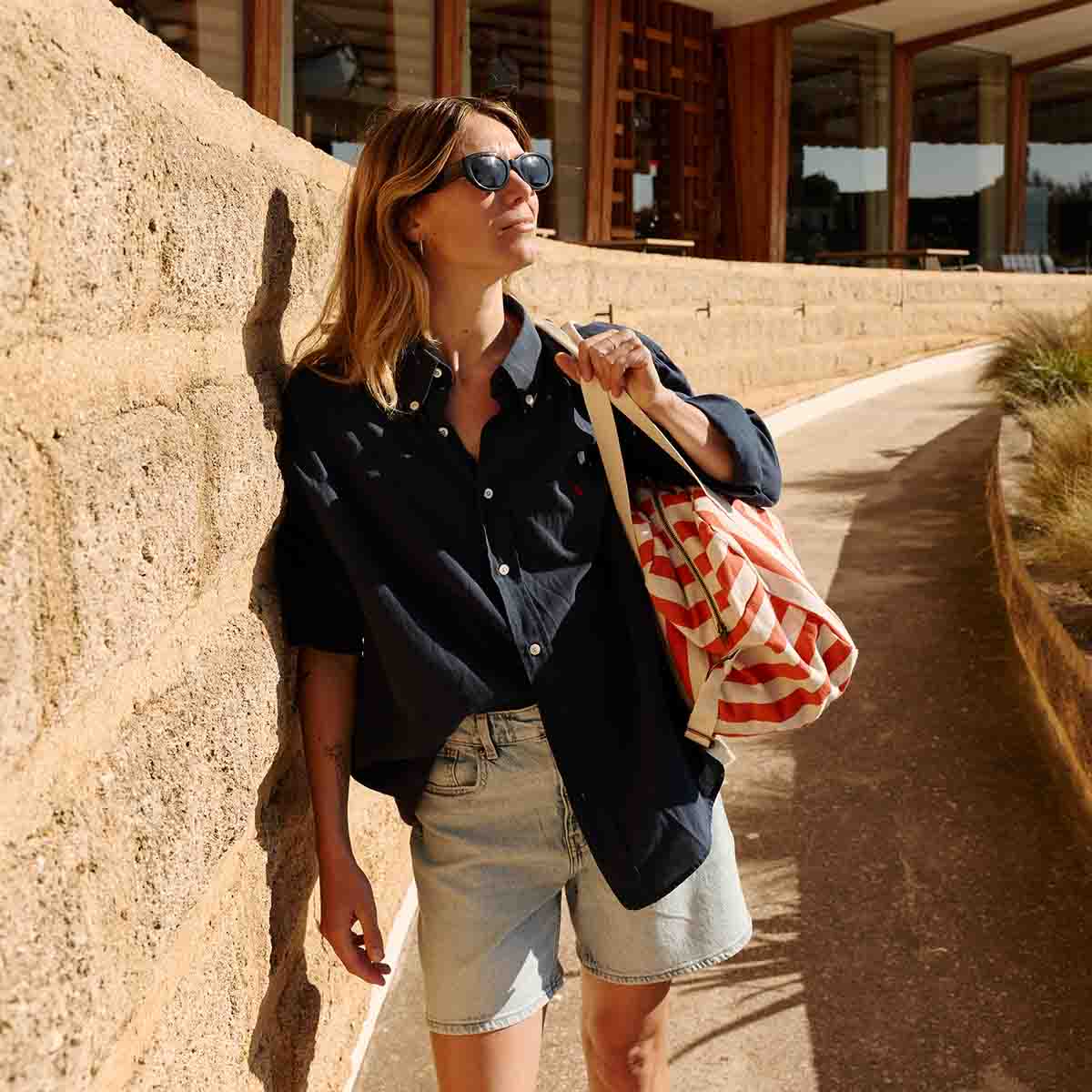 RAPHAEL DIAPER BAG - WEEKEND BAG STRIPES GREIGE / TOMATO - Image 3