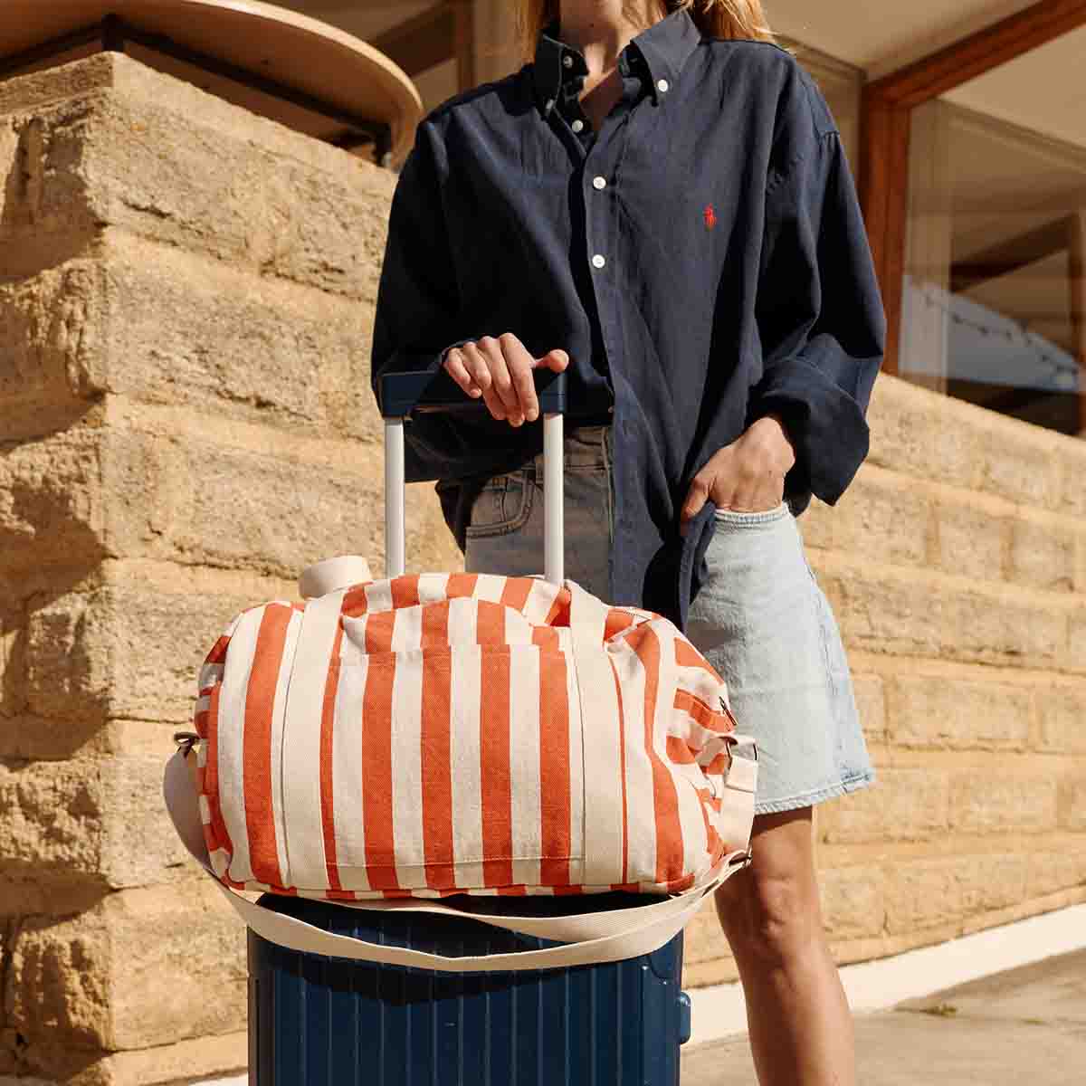 RAPHAEL DIAPER BAG - WEEKEND BAG STRIPES GREIGE / TOMATO - Image 4