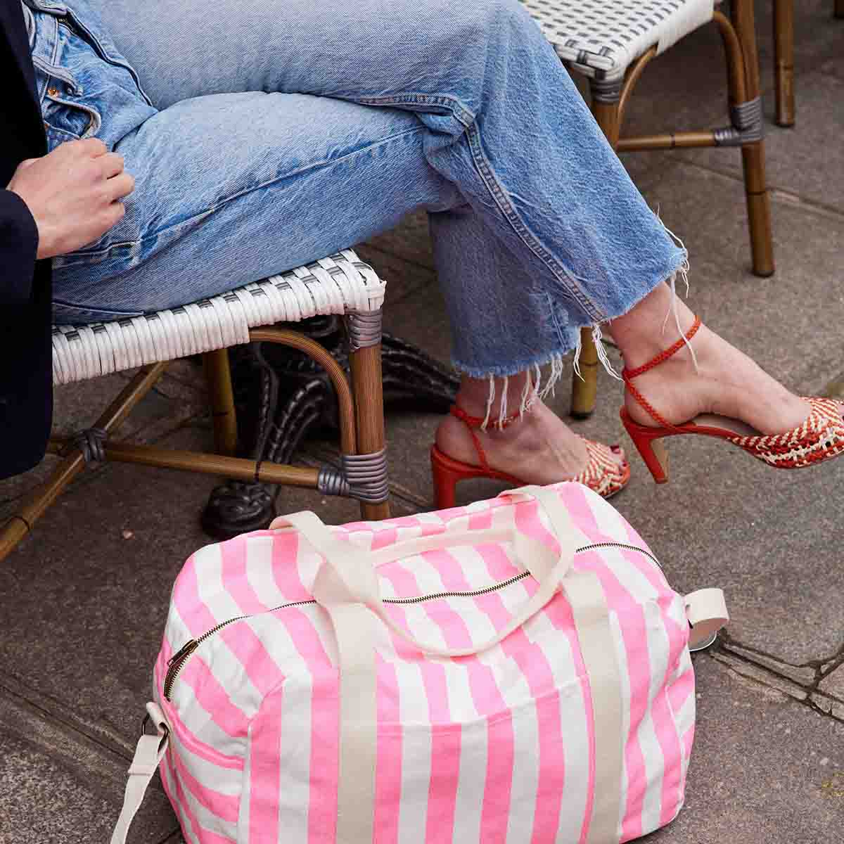 RAPHAEL DIAPER BAG - WEEKEND BAG STRIPES NEON PINK: NEON PINK / Stripe / L22*W42*H28 - Image 3