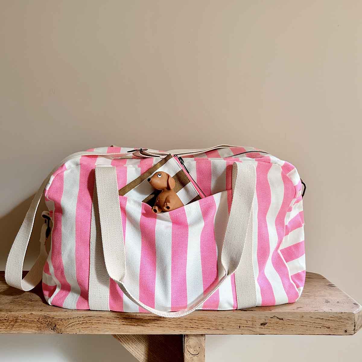 RAPHAEL DIAPER BAG - WEEKEND BAG STRIPES NEON PINK: NEON PINK / Stripe / L22*W42*H28 - Image 5