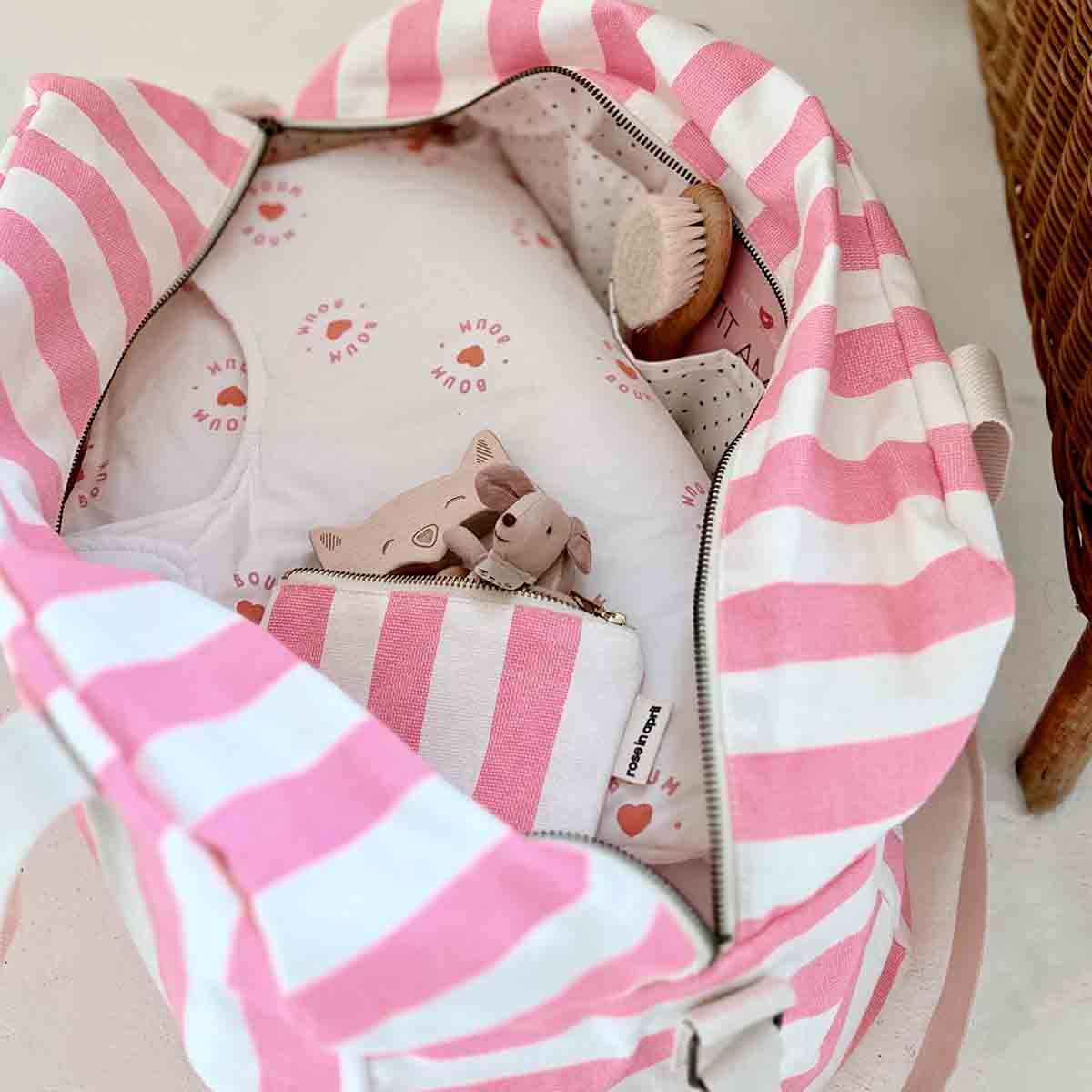RAPHAEL DIAPER BAG - WEEKEND BAG STRIPES NEON PINK: NEON PINK / Stripe / L22*W42*H28 - Image 7