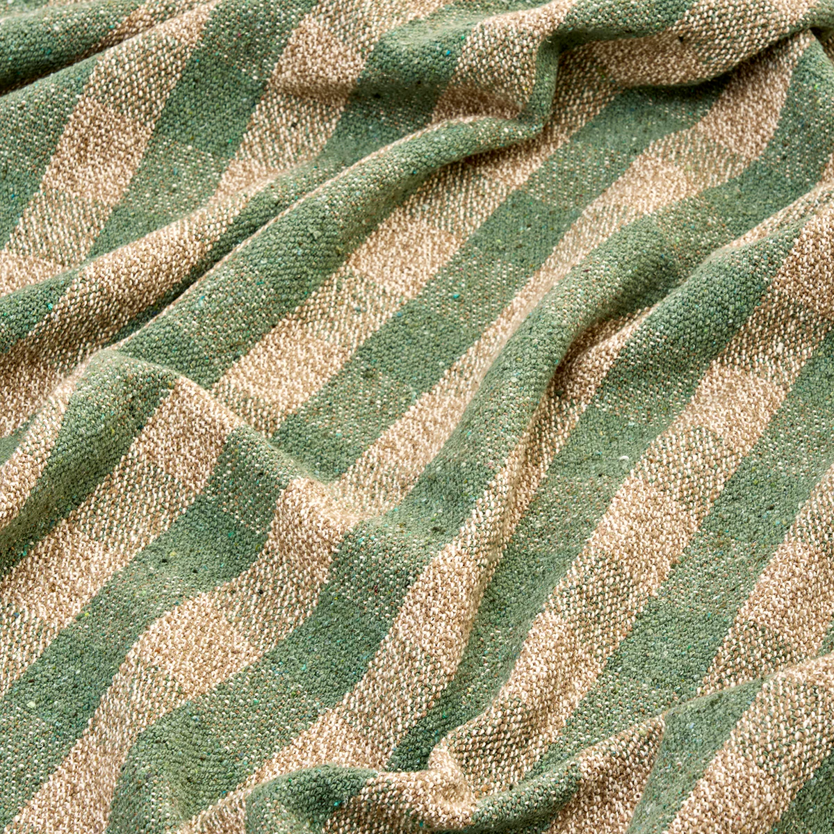 Recycled Cotton Throw - Green, Beige - Image 3