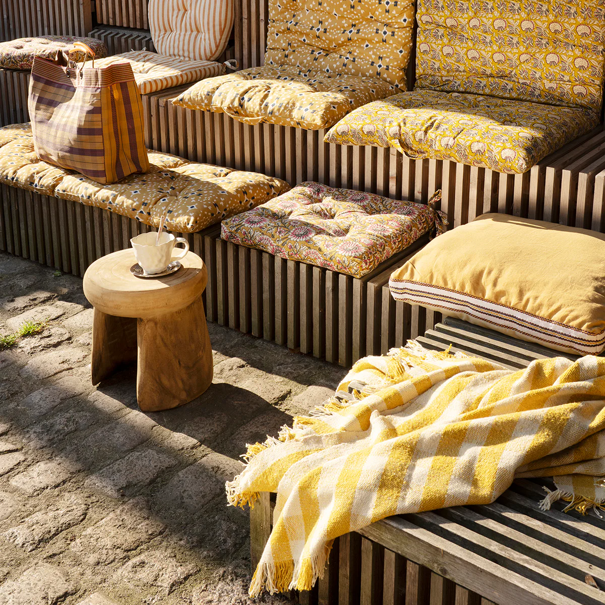 Recycled Cotton Throw - Yellow, Cream - Image 2