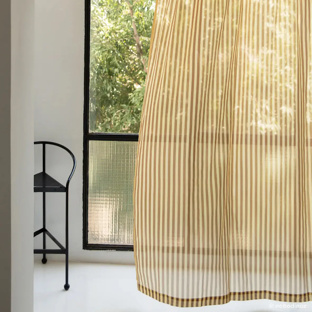 Sheer Cotton Voile Curtain Wendy  - Brown Stripes