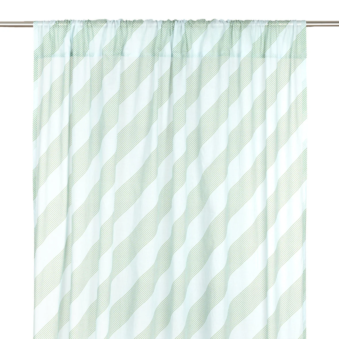 Sheer Cotton Voile Curtain Wendy  - Green Diagonal Stripes - Image 3