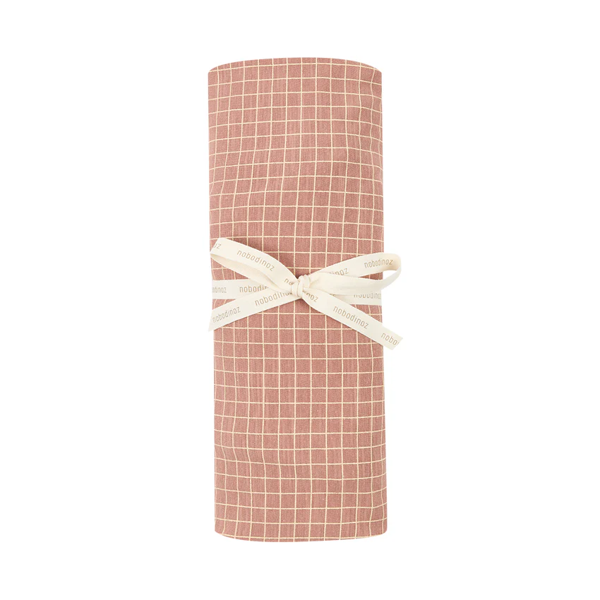 Stories Ltd Baby Organic Fitted Sheet 70 x 140cm Pink Cream Grid - Image 3