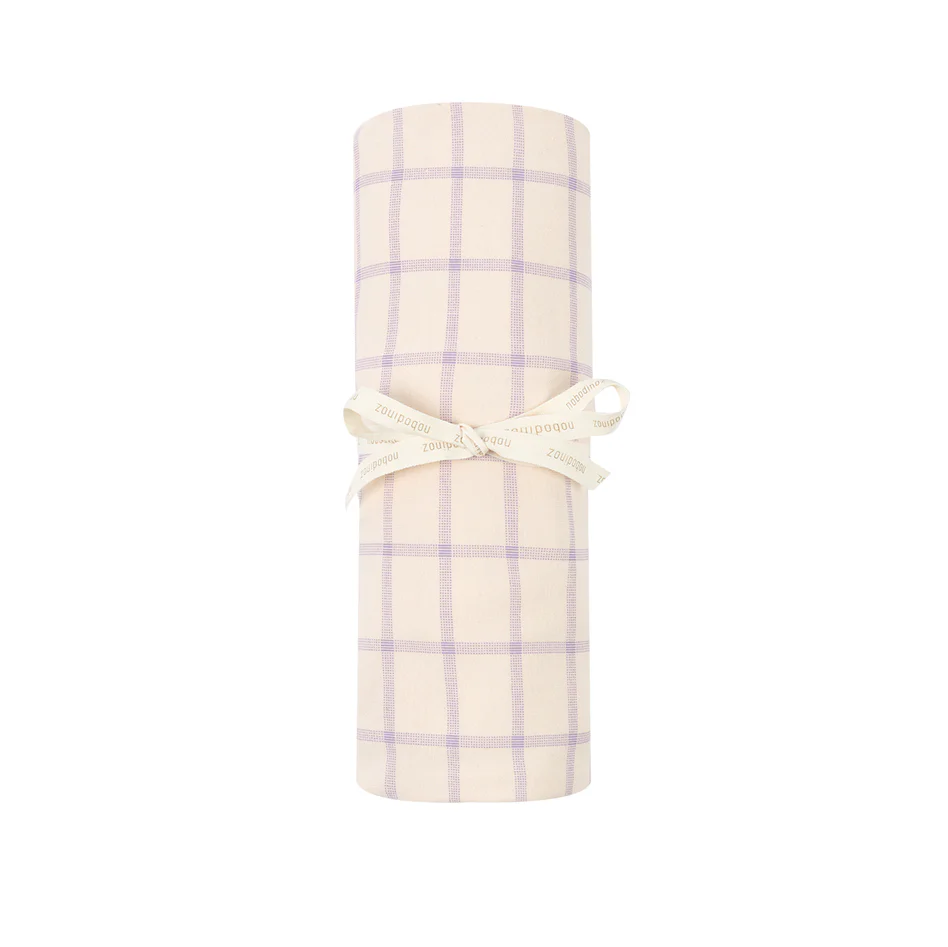 Stories Ltd Baby Organic Fitted Sheet 70 x 140cm Powder Mauve Grid - Image 3