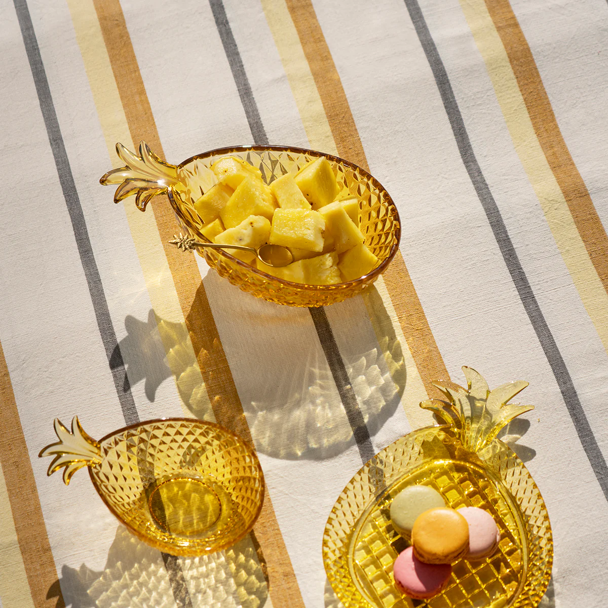 Striped Cotton Tablecloth - Off White, Golden Orange 120x220 cm - Image 2