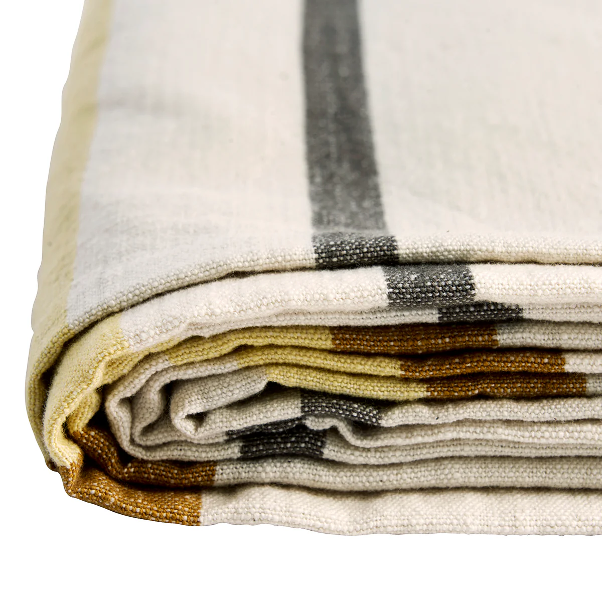 Striped Cotton Tablecloth - Off White, Golden Orange 120x220 cm - Image 3