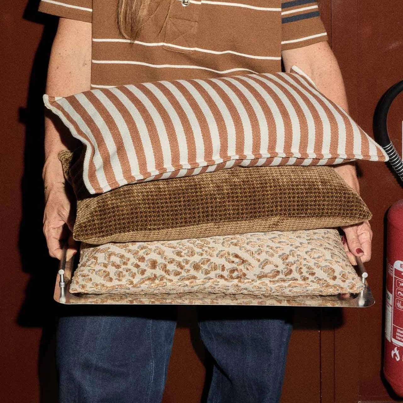 Taormina Stripe Moka Cotton Cushion: 30 x 50cm
