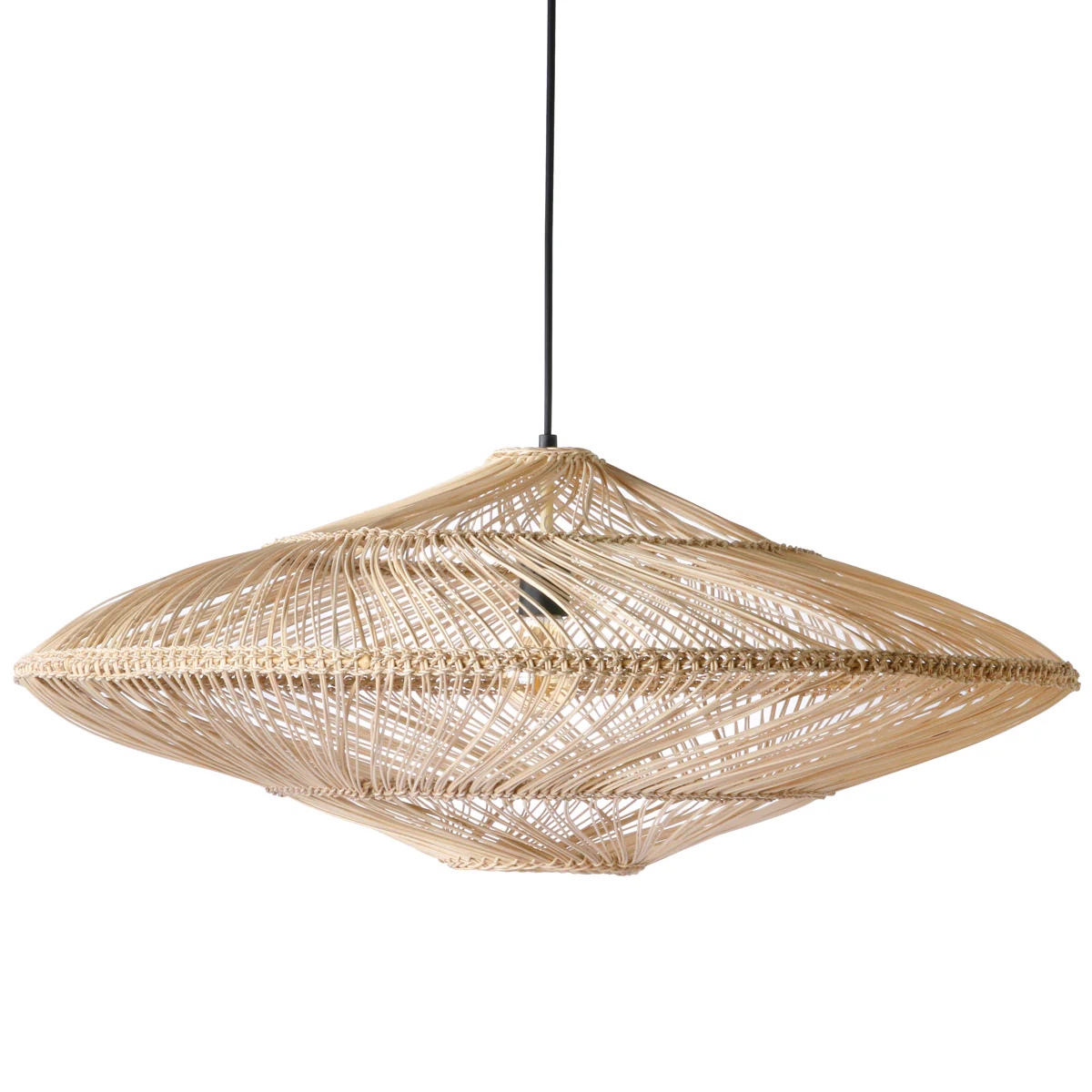 Natural Wicker Oval Pendant Lamp - 80cm - Image 3