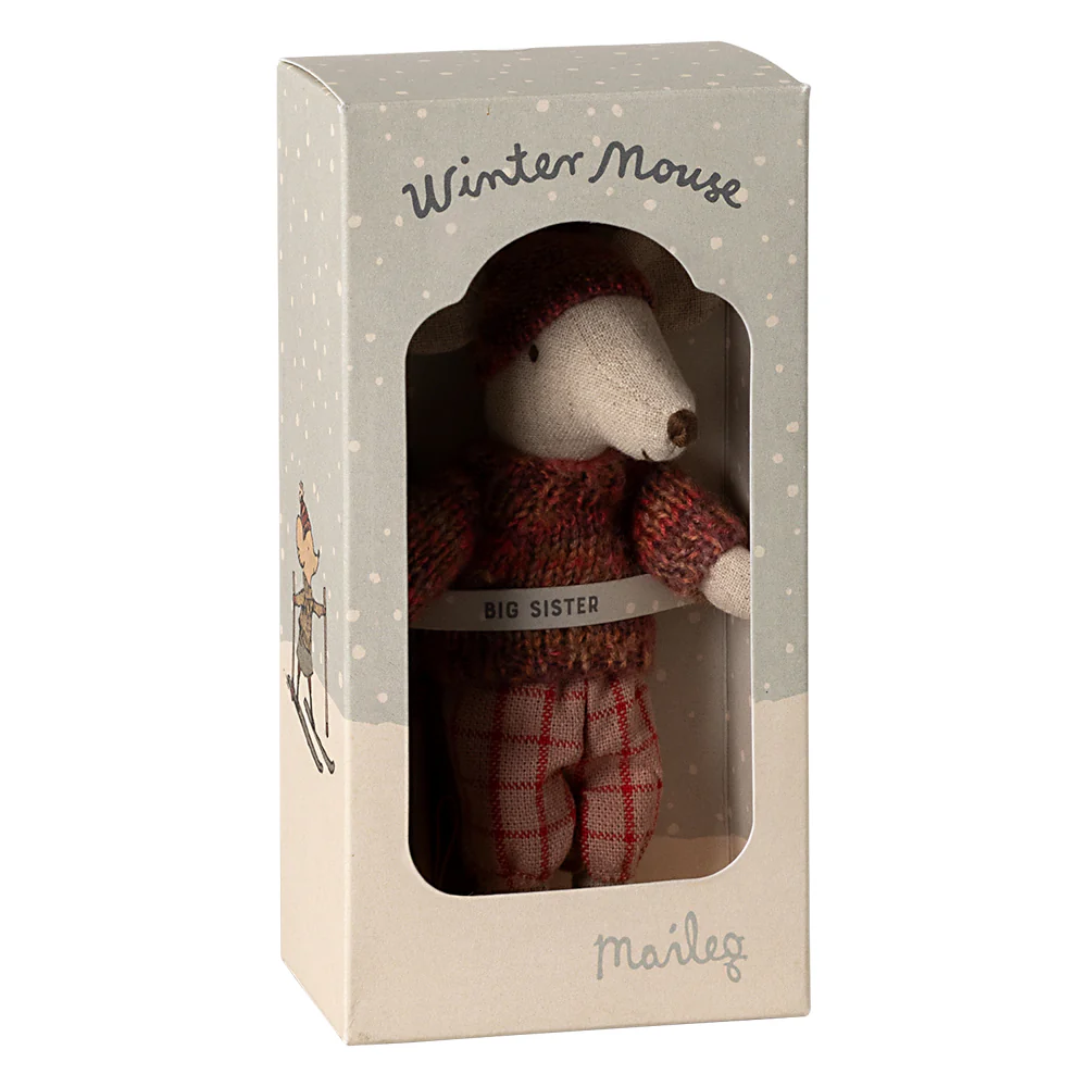 Maileg, Winter Mouse with Ski Set, Big Sister Rose - Image 4